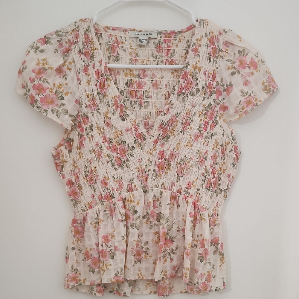 American Eagle Outfitters Pink Floral Blouse
